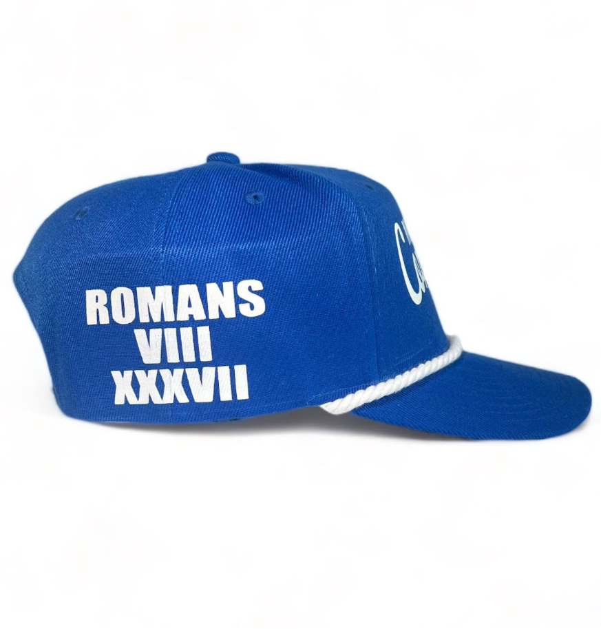 Blue/ More Than A Conqueror Snapback Hat