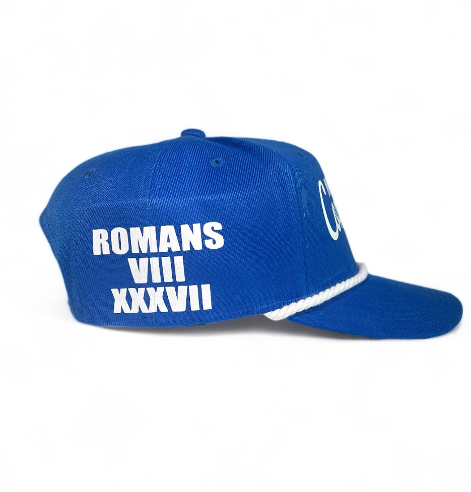 Blue/ More Than A Conqueror Snapback Hat